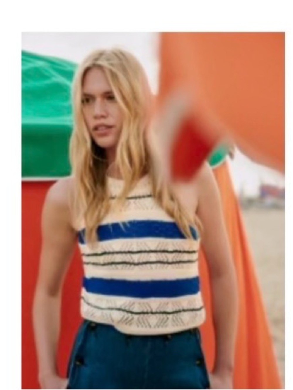Sézane Malvina Striped Knit Tank Top in Cream and Blue